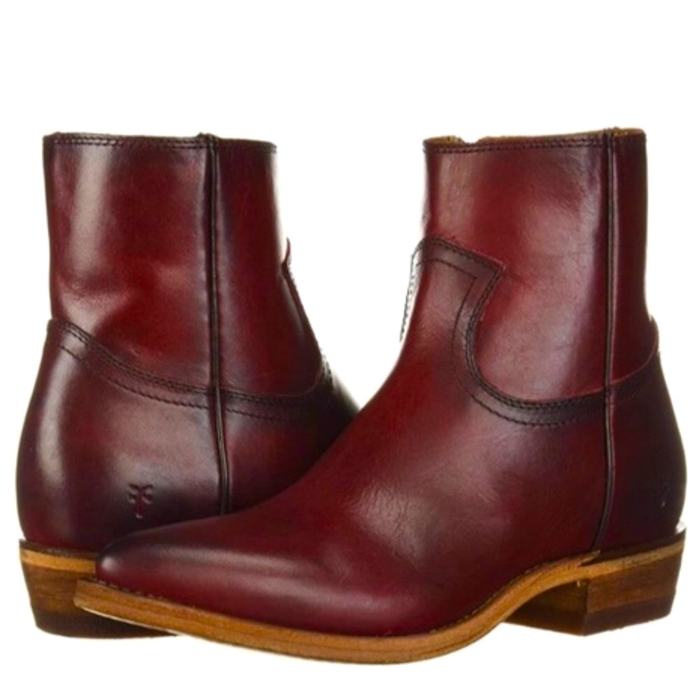 Frye Billy Burgundy Leather Zip Short Ankle Boots - Picture 16 of 16